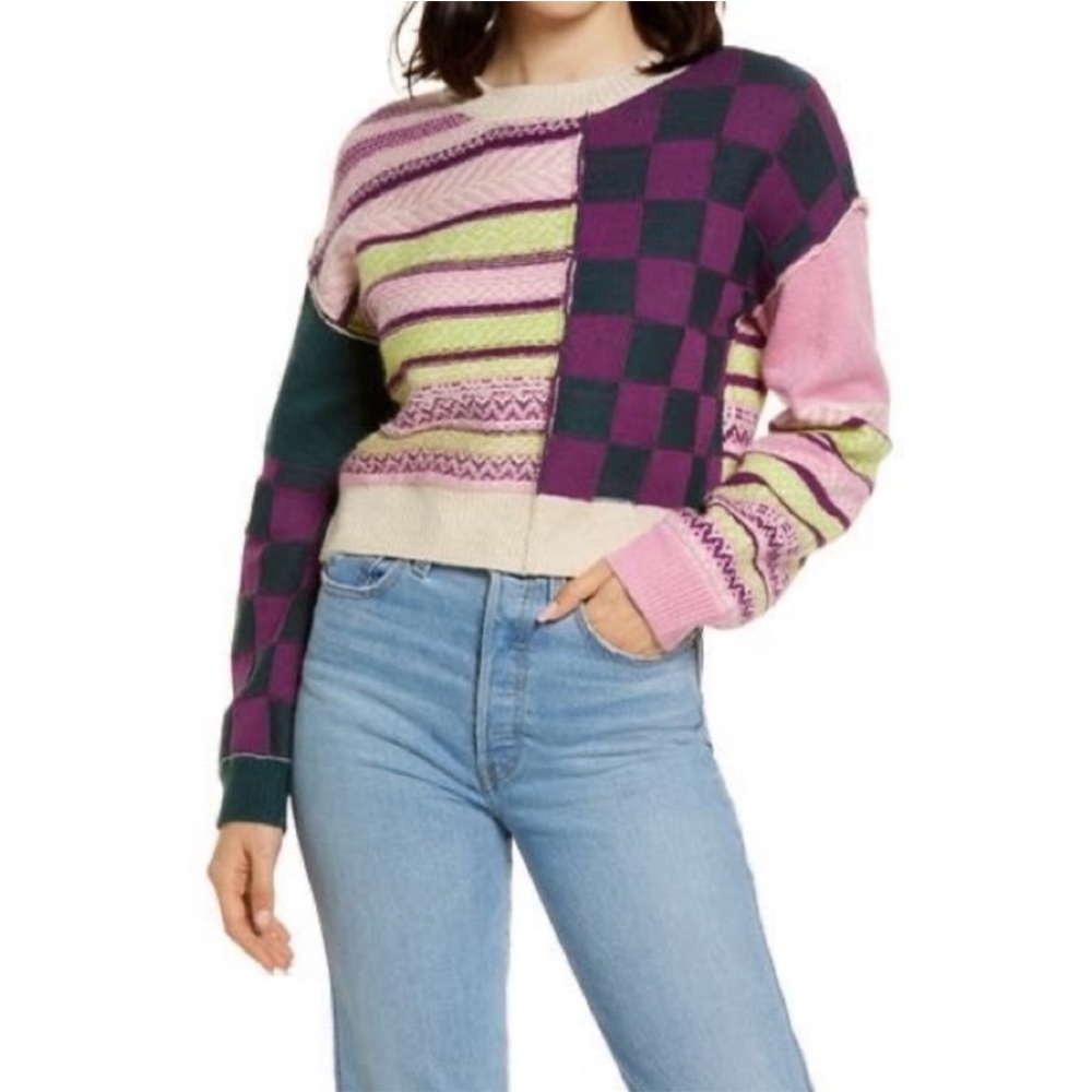 NWT BP. Nordstrom Colorblock Purple Patch Fair Isle Sweater